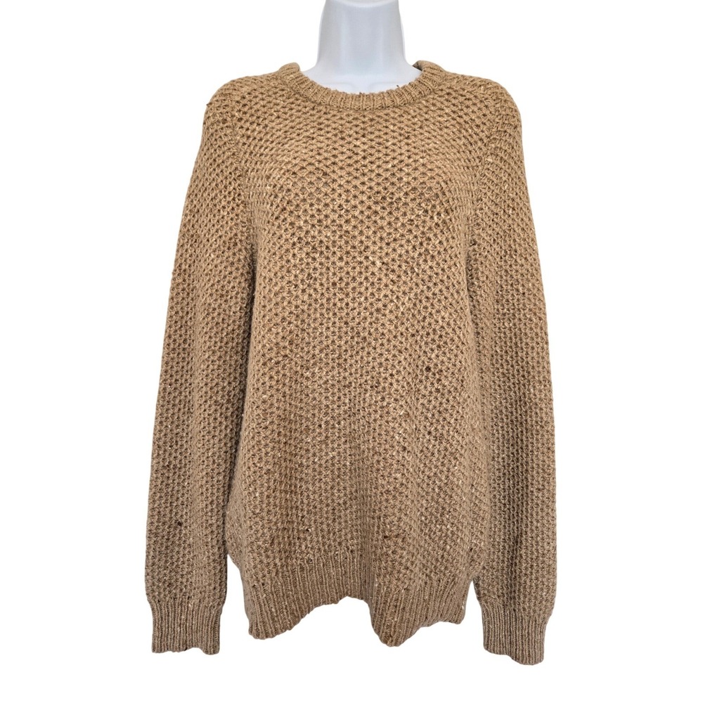 Club Monaco Italian Yarn Camel Merino Wool Blend Sweater S Skandi Fisherman Chic - Picture 2 of 10